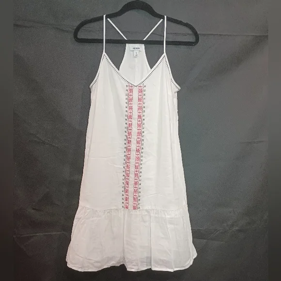 Old Navy White Red and Navy Blue Spaghetti Strap Linen Dress Size S - Picture 3 of 9